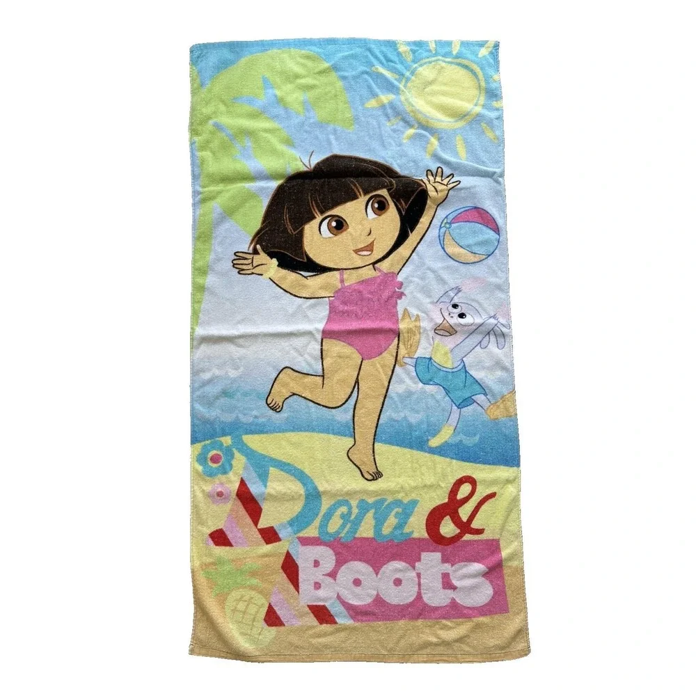 Nickelodeon Dora the Explorer Boots Beach Bath Towel 2014 28x54 Y2K Kids Rare